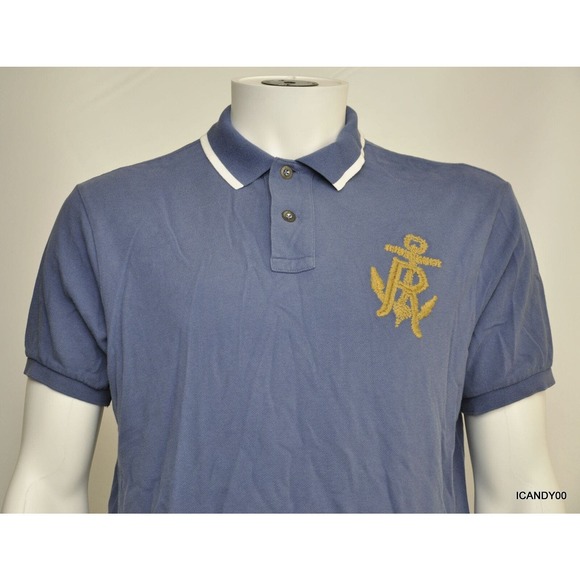 Ralph Lauren Custom Fit Anchor Crest Mesh Polo Shirt T-Shirt Top Blue L Nwt - Picture 2 of 6